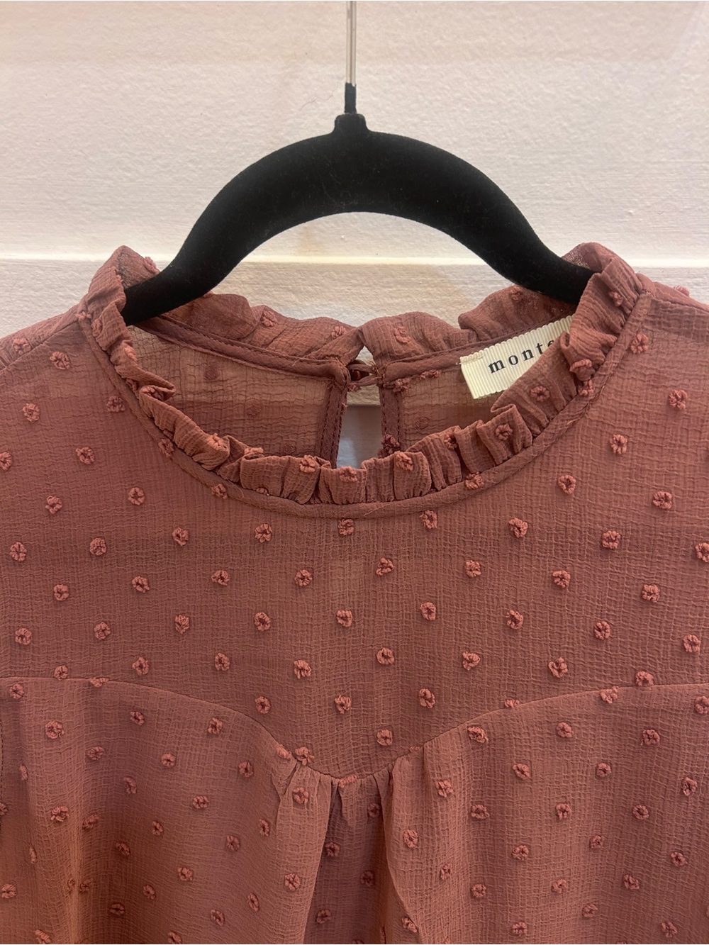 Monteau Dusty Pink Swiss Dot Ruffle Sleeve Blouse - Picture 3 of 6